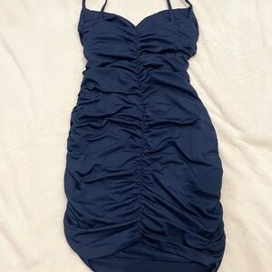 Elegant Navy Blue Ruched Dress